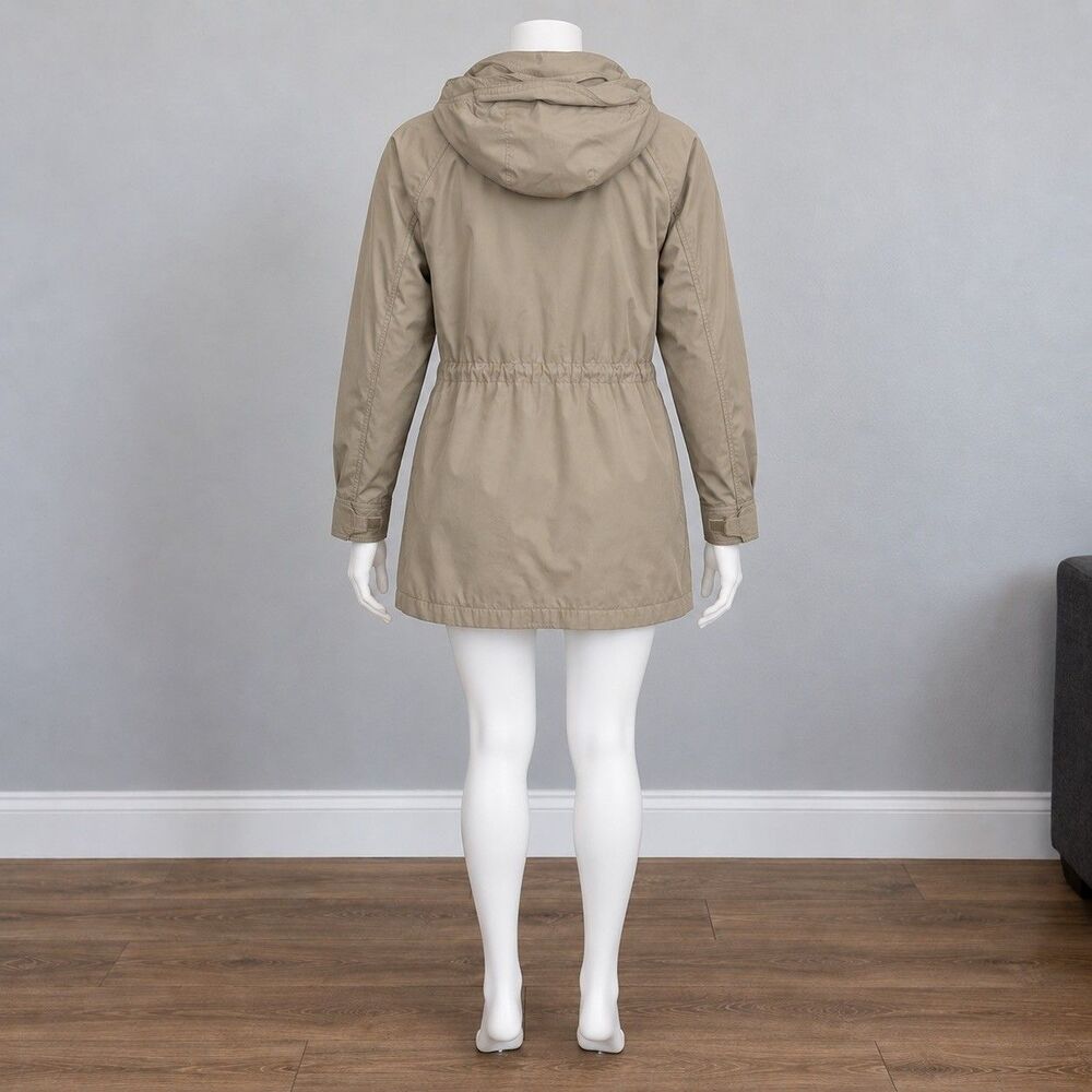 Eddie Bauer Womens M Khaki Utility Safari Jacket Hooded Field Coat Vintage Parka - Picture 11 of 12